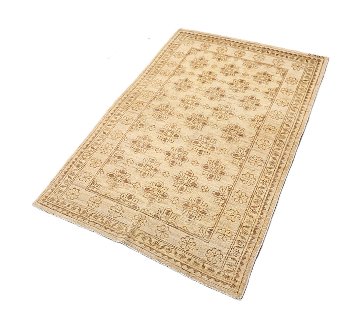 3x5 Small Ariana Samarkand Collection Soft Honey Brown Semi Geometric Floral Hand Knotted Thin Area Rug 3ft 1in x 4ft 8in