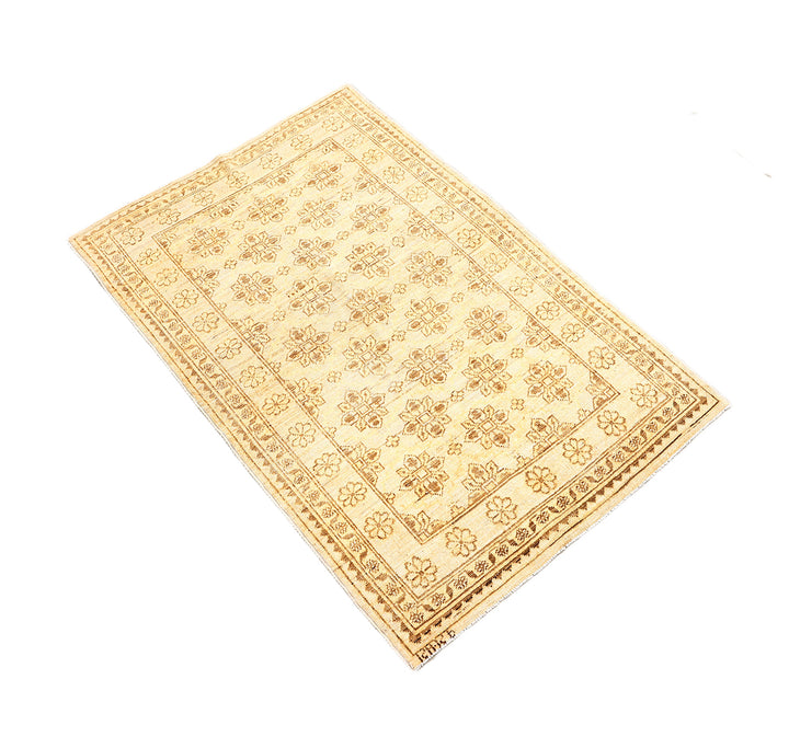 3x5 Small Ariana Samarkand Collection Soft Honey Brown Semi Geometric Floral Hand Knotted Thin Area Rug 3ft 1in x 4ft 8in