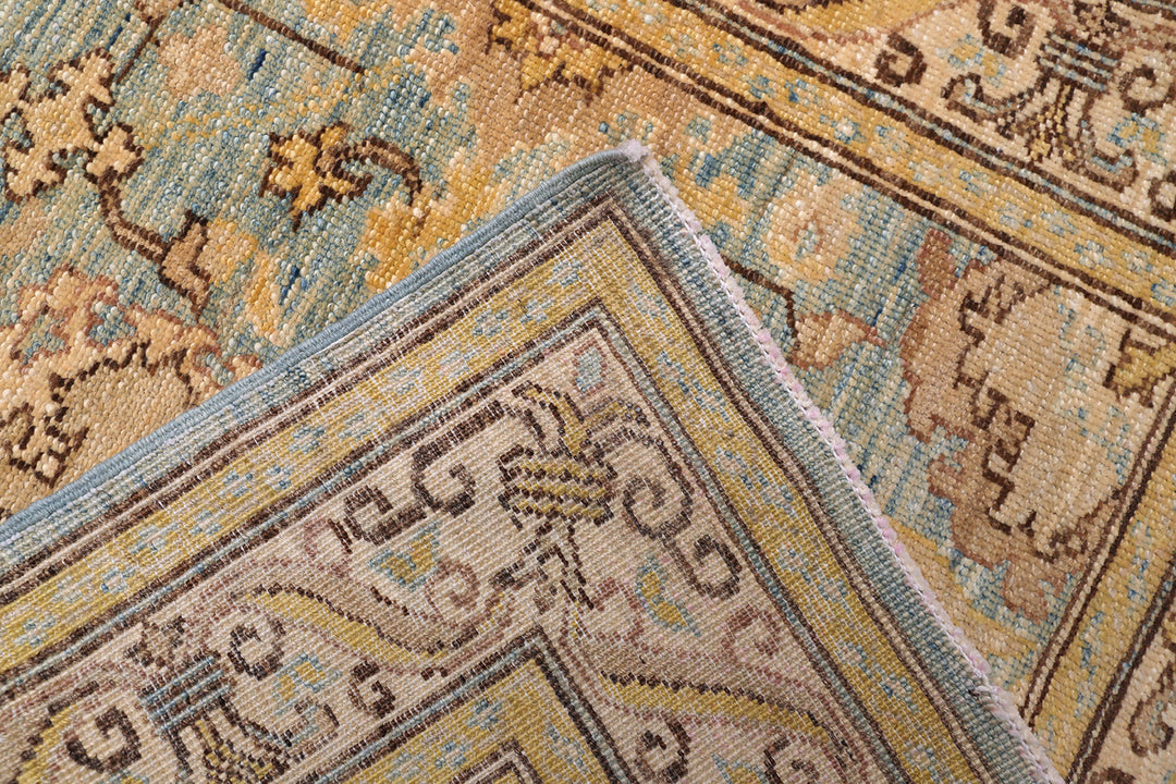 3'x5' Ariana traditional Agra 505 design small area rug in blue, gold, and ivory organic wool