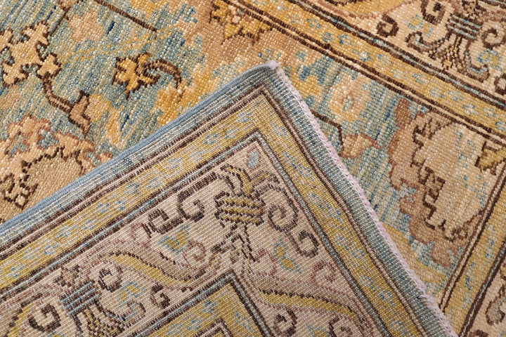 3'x5' Ariana traditional Agra 505 design small area rug in blue, gold, and ivory organic wool