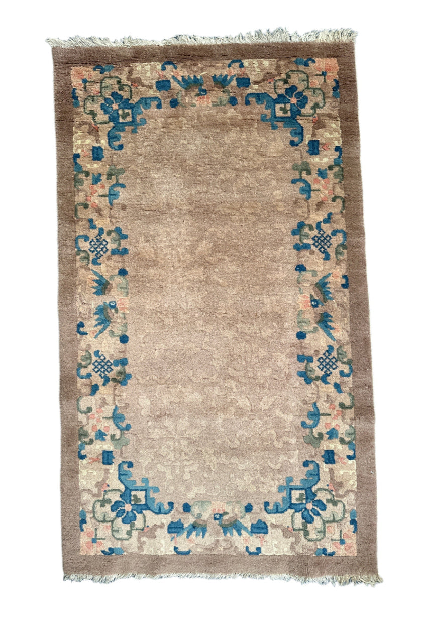 3'x5' Brown and Beige Vintage Art Deco Wool Rug