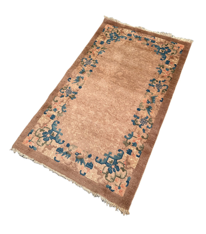 3'x5' Brown and Beige Vintage Art Deco Wool Rug