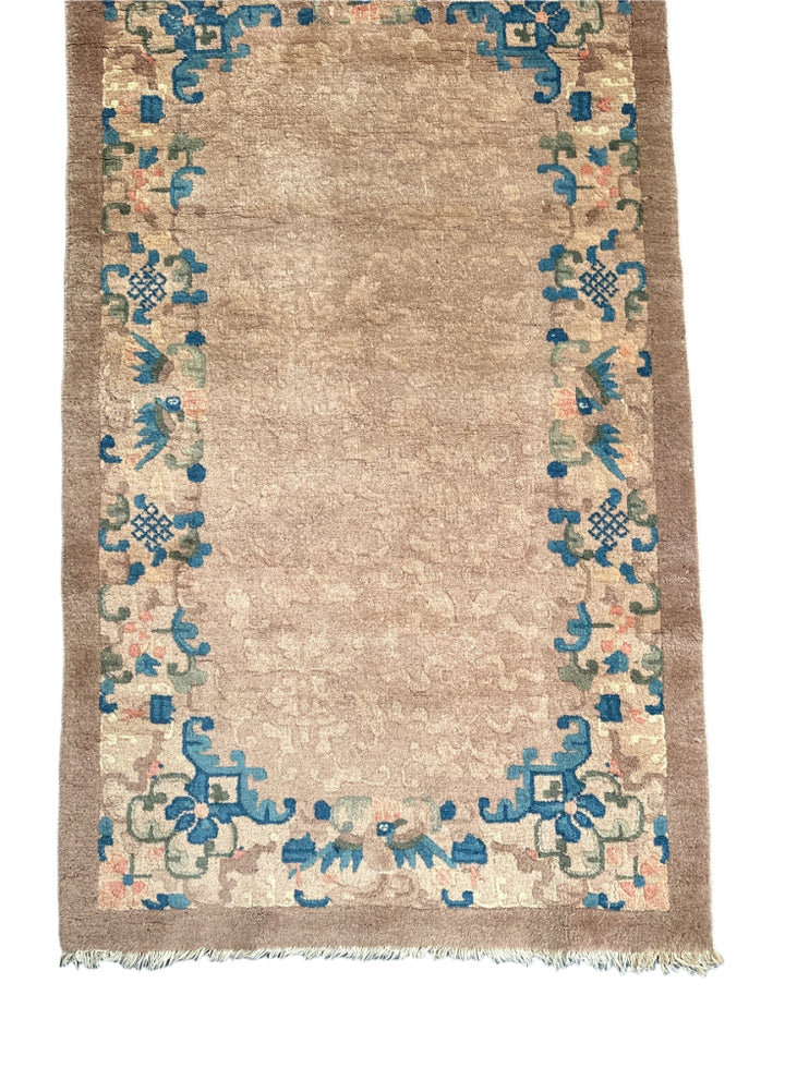 3'x5' Brown and Beige Vintage Art Deco Wool Rug