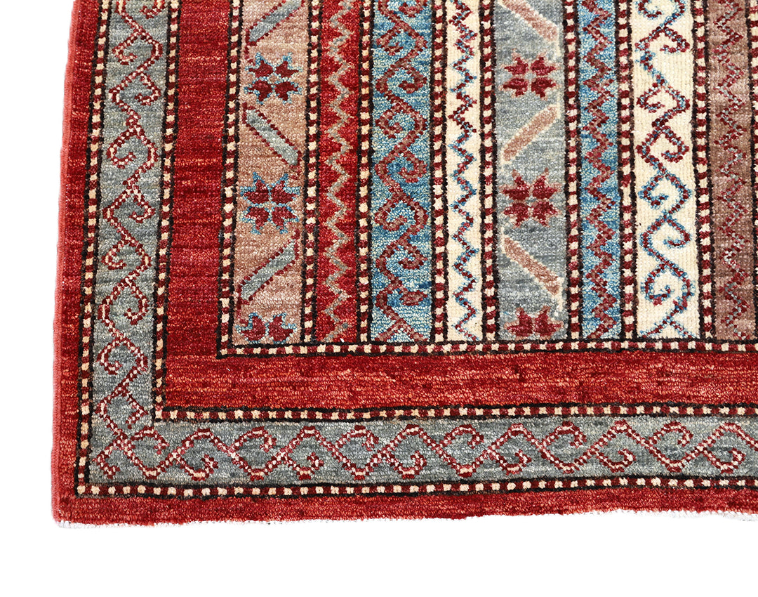 3x5 Small Hand Knotted Geometric Persian Afshari Design Jewel Tone Red Ivory Blue Green Rug 2ft 11in x 4ft 10in