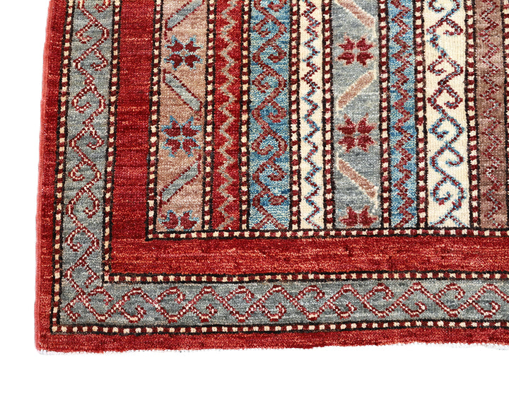 3x5 Small Hand Knotted Geometric Persian Afshari Design Jewel Tone Red Ivory Blue Green Rug 2ft 11in x 4ft 10in