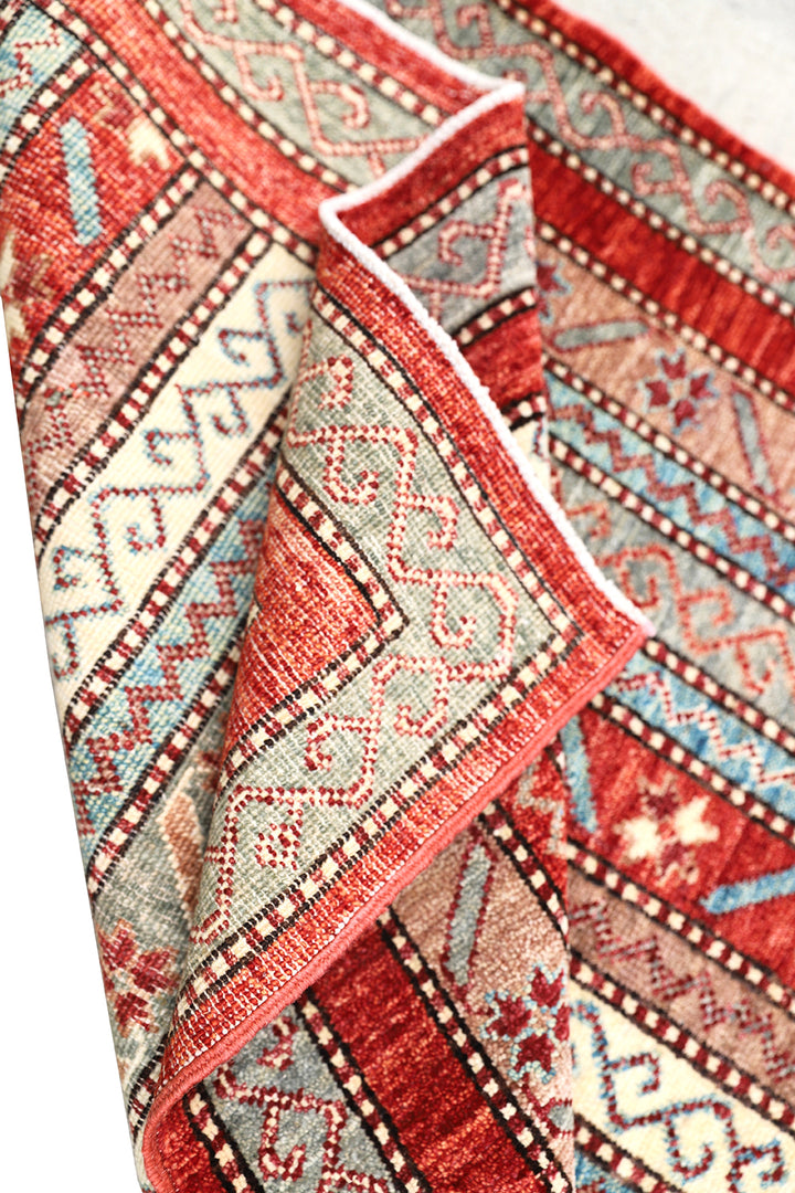 3x5 Small Hand Knotted Geometric Persian Afshari Design Jewel Tone Red Ivory Blue Green Rug 2ft 11in x 4ft 10in