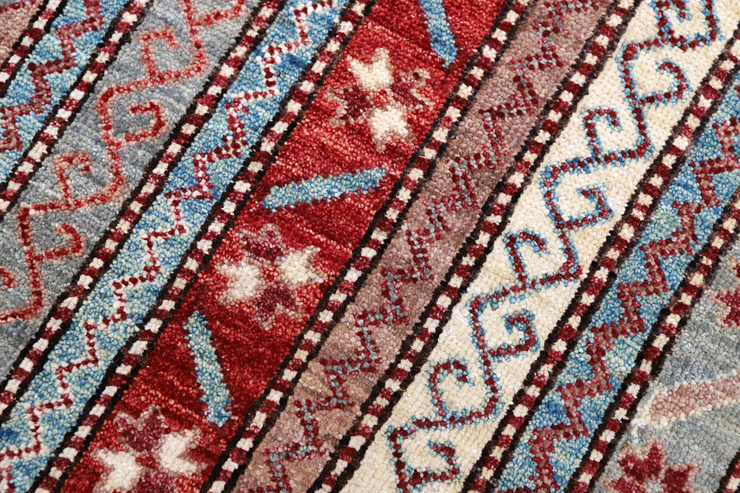3x5 Small Hand Knotted Geometric Persian Afshari Design Jewel Tone Red Ivory Blue Green Rug 2ft 11in x 4ft 10in