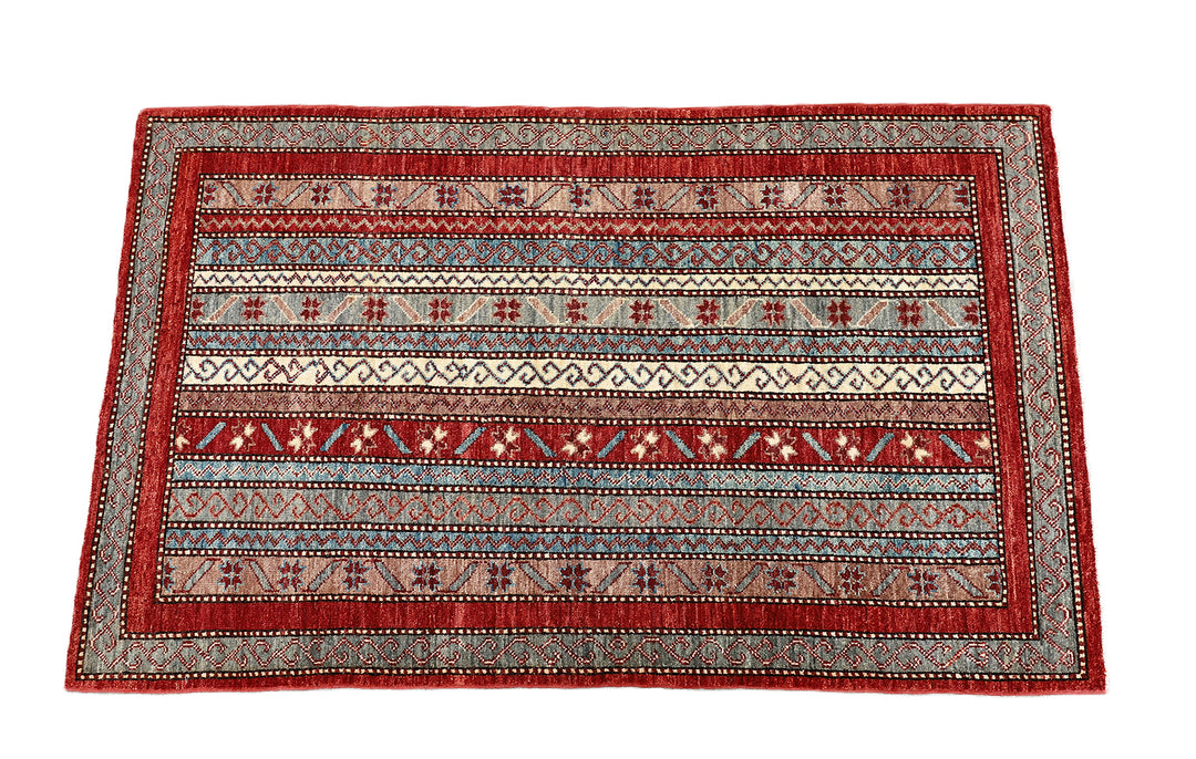 3x5 Small Hand Knotted Geometric Persian Afshari Design Jewel Tone Red Ivory Blue Green Rug 2ft 11in x 4ft 10in