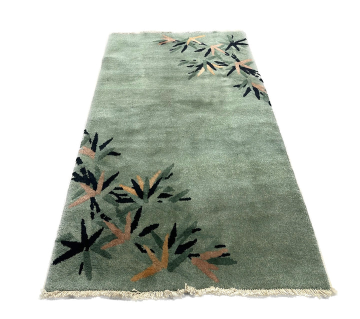 3'x5' Mint Green Floral Antique Chinese Art Deco Wool Rug