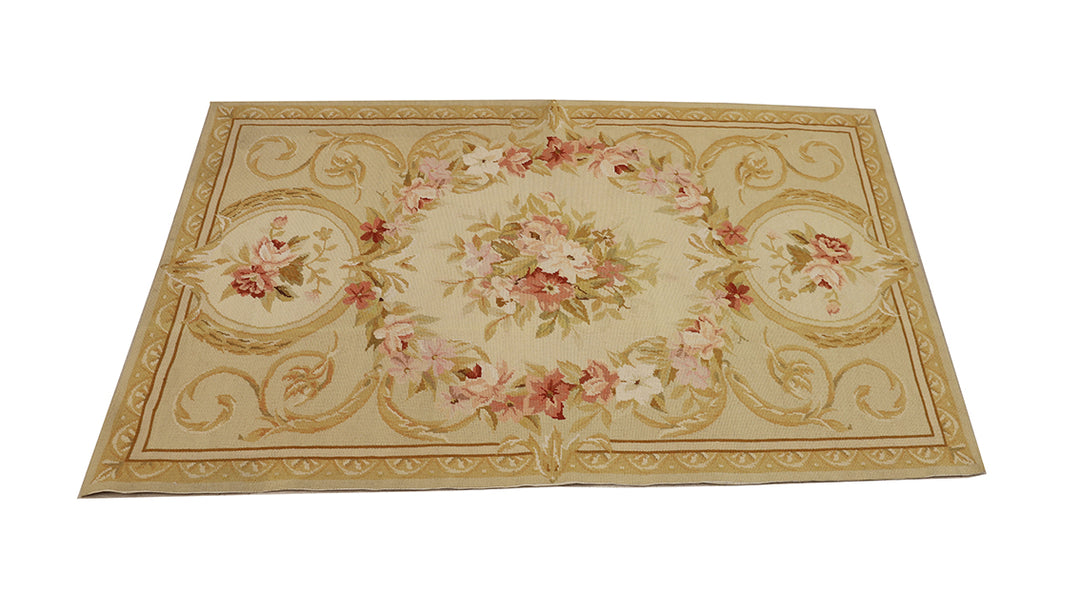 Decorative floral rug with intricate patterns on a white background