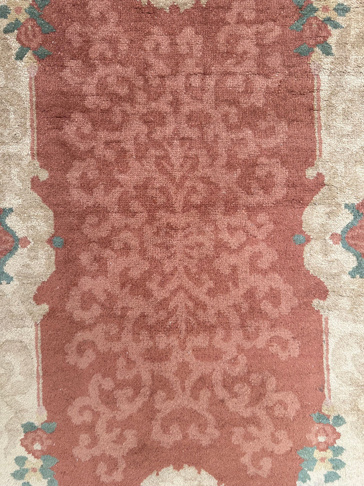3'x5' Small Oval Brown & Beige Floral Vintage Art Deco Rug