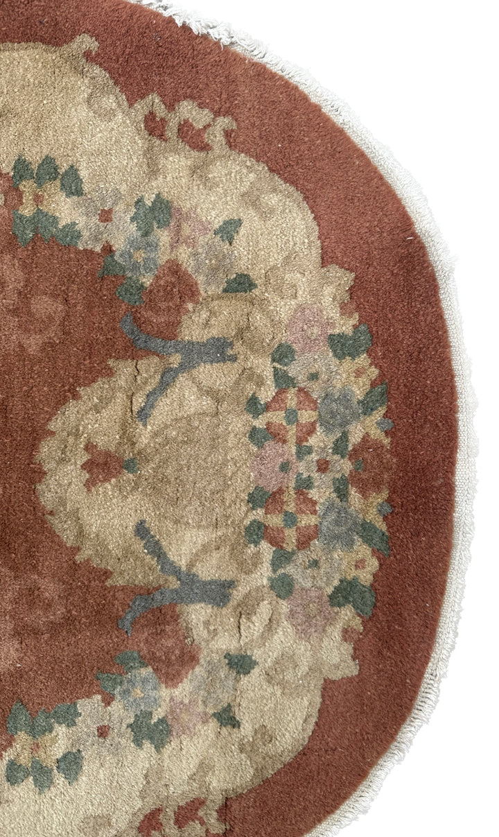 3'x5' Small Oval Brown & Beige Floral Vintage Art Deco Rug