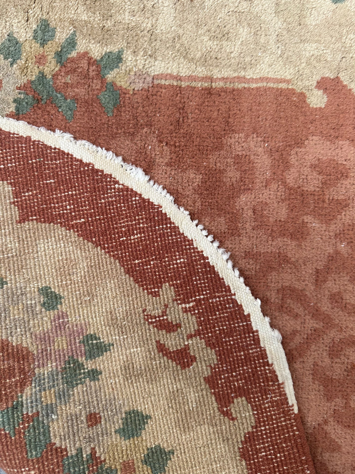 3'x5' Small Oval Brown & Beige Floral Vintage Art Deco Rug