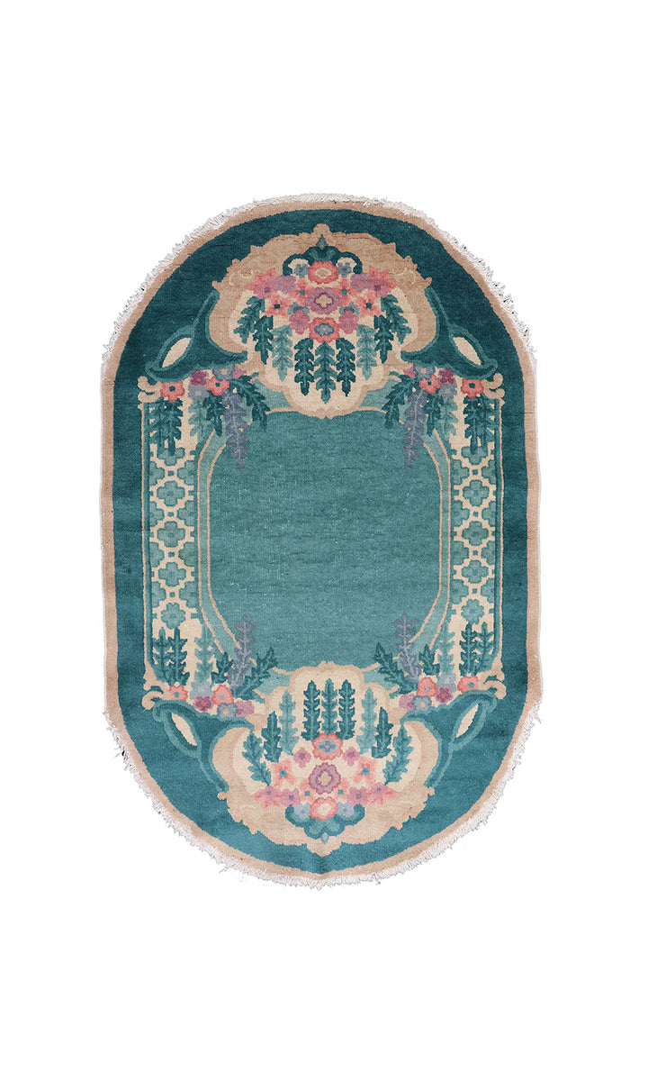 Decorative rug with floral patterns on a white background