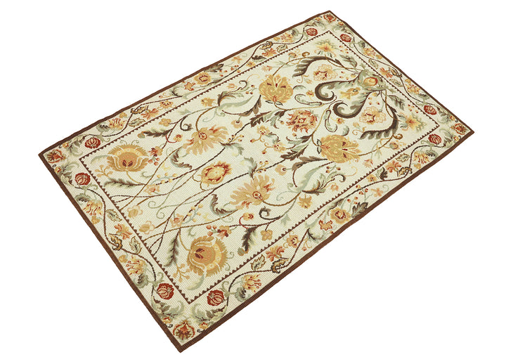 Decorative floral rug with intricate patterns on a white background