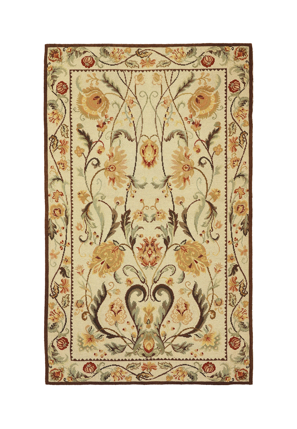 Decorative floral rug with intricate patterns on a white background