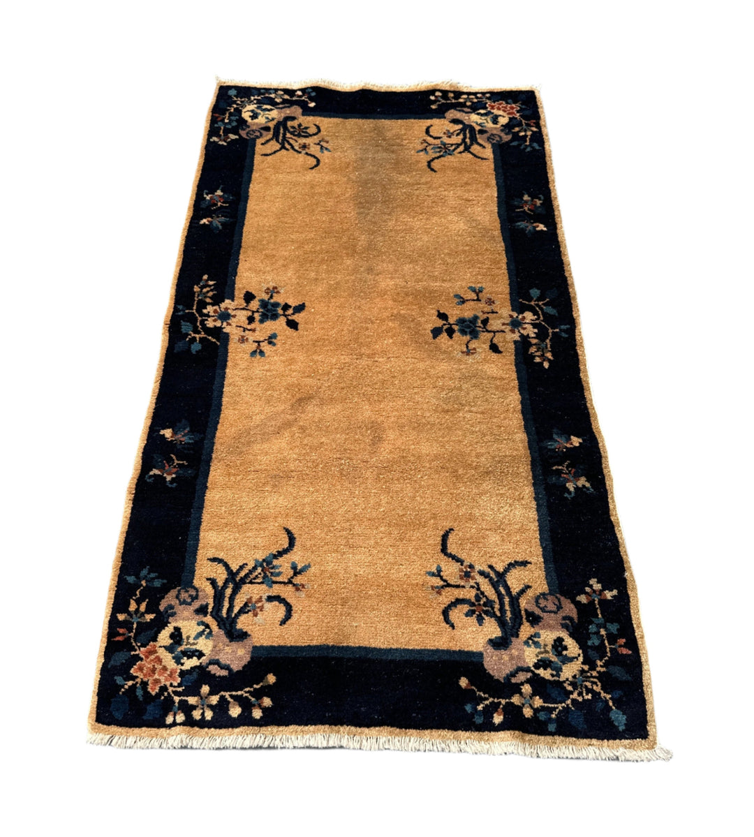 3'x5' Small & and Navy Blue Floral Chinese Art Deco Rug