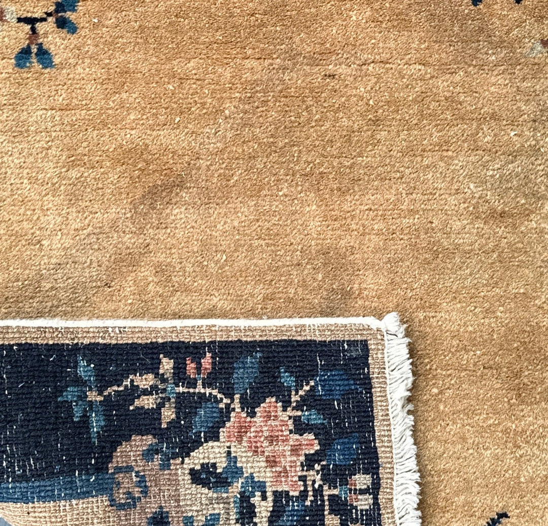 3'x5' Small & and Navy Blue Floral Chinese Art Deco Rug