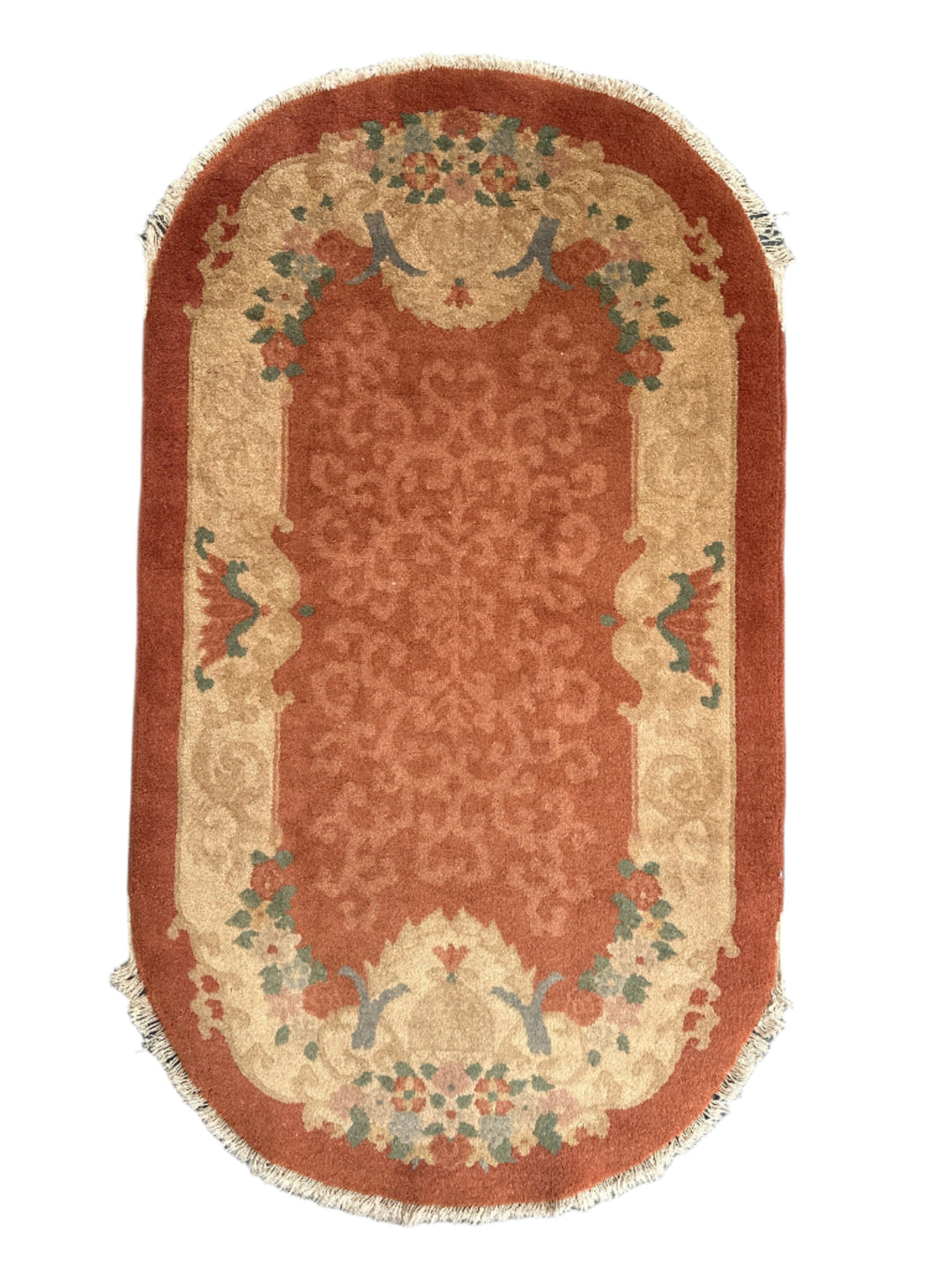 3'x5' Small Oval & Brown Chinese Art Deco Wool Rug