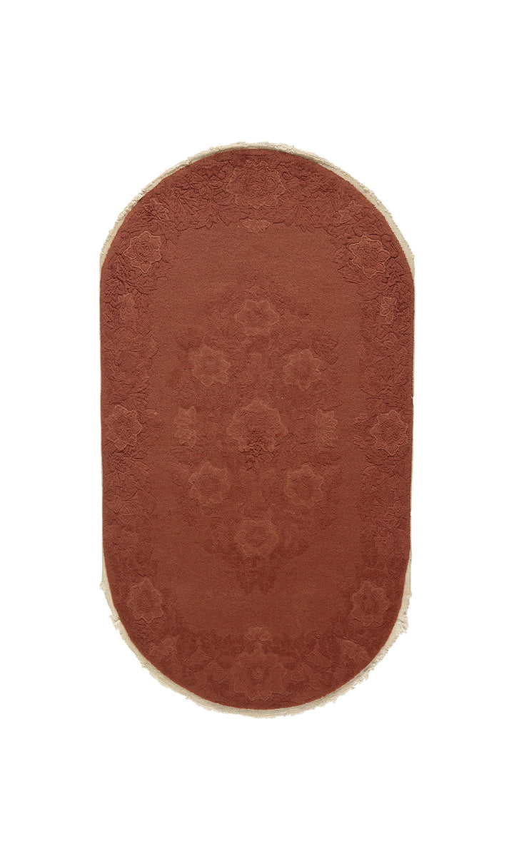 3'x5' Small Oval Floral Copper Terracotta Chinese Art Deco Rug