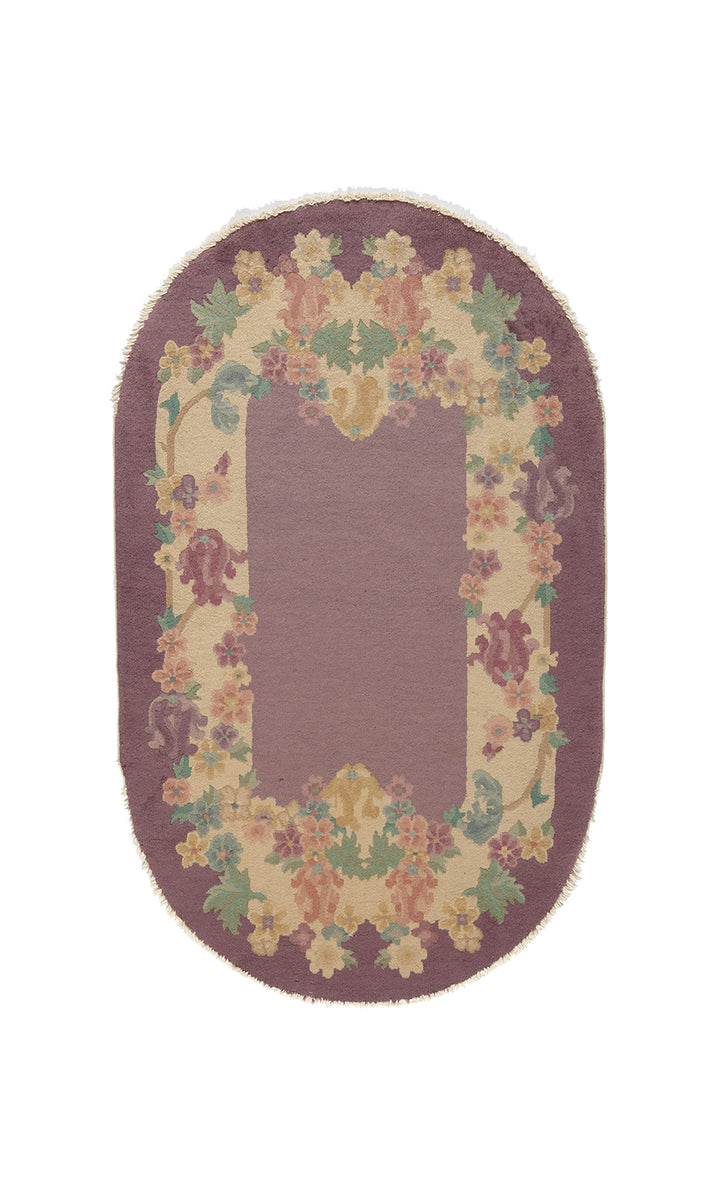 3'x5' Small Oval Rug | Vintage Chinese Art Deco Rug