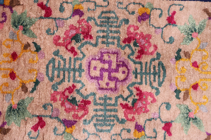3'x5' Vintage Chinese Art Deco Floral Rug | Hand-Knotted Wool