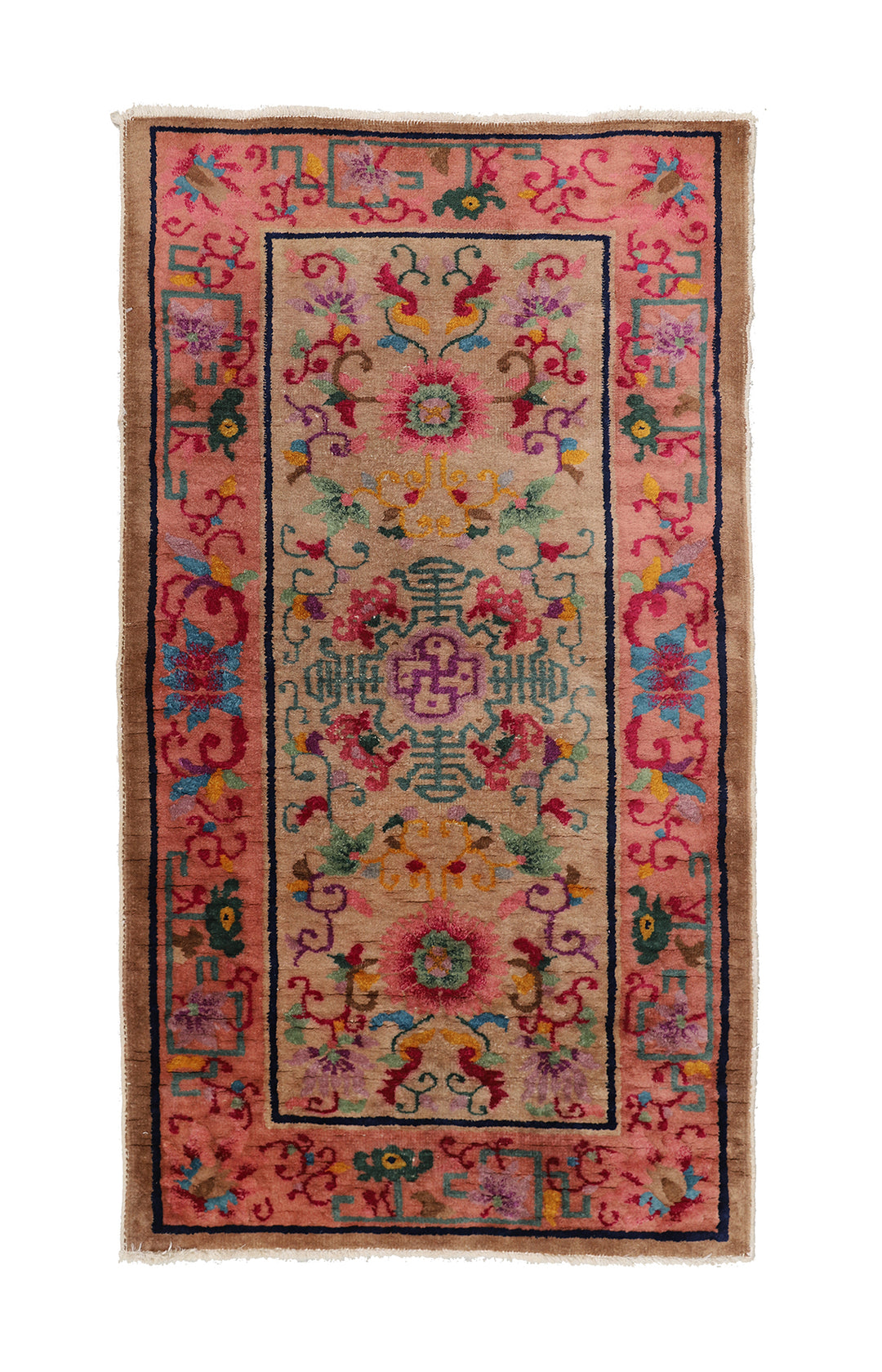 3'x5' Vintage Chinese Art Deco Floral Rug | Hand-Knotted Wool