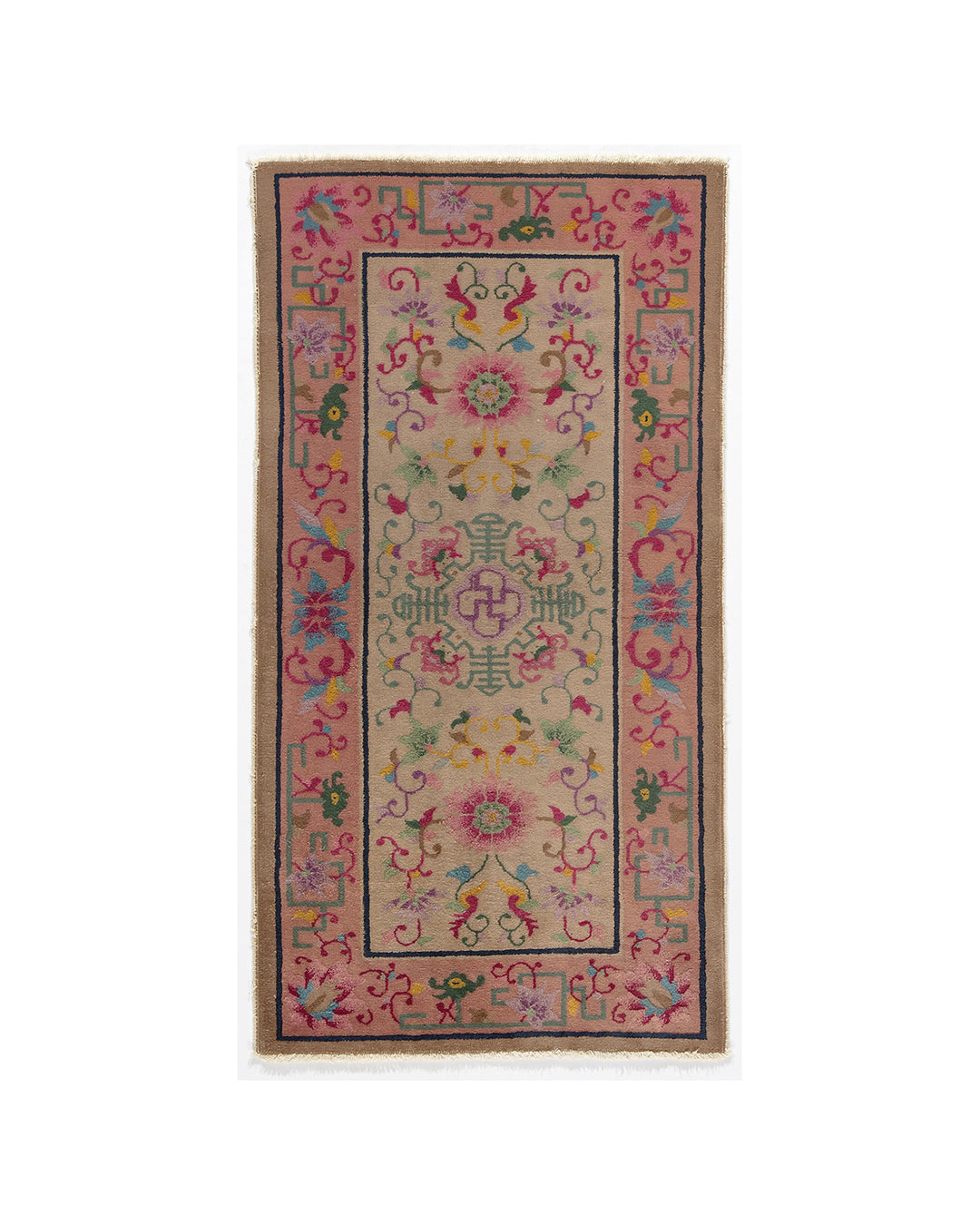 3'x5' Vintage Chinese Art Deco Floral Rug | Hand-Knotted Wool