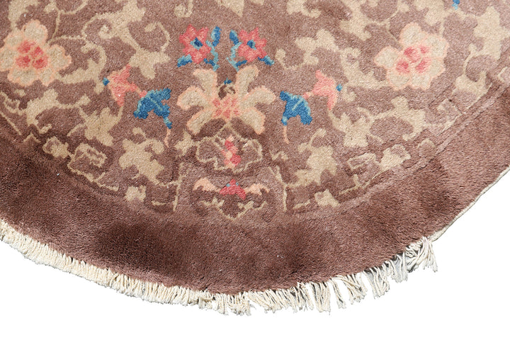 3x5-vintage-chinese-art-deco-rug-brown-oval-floral-deco-rug