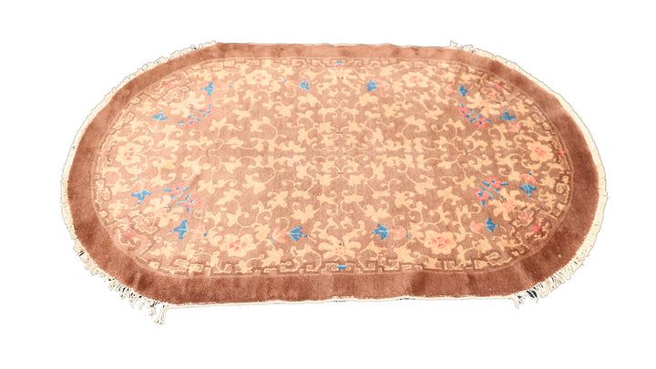 3x5-vintage-chinese-art-deco-rug-brown-oval-floral-deco-rug