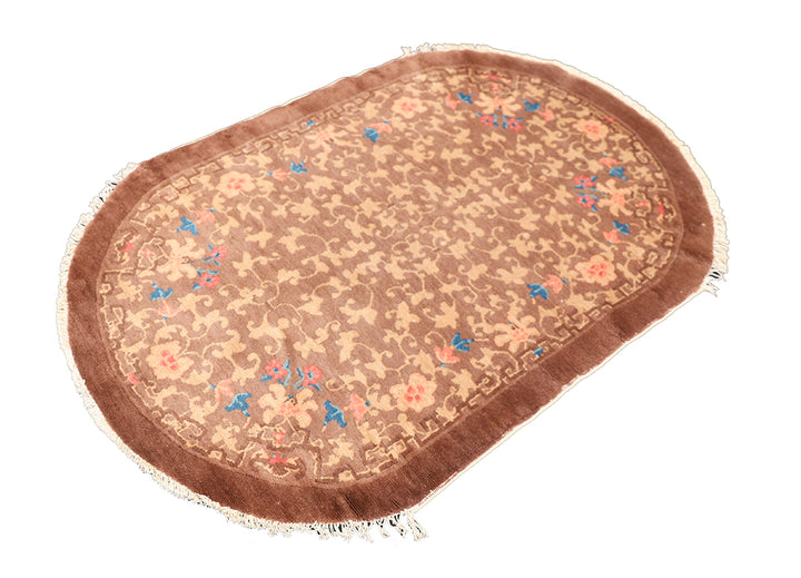 3x5-vintage-chinese-art-deco-rug-brown-oval-floral-deco-rug
