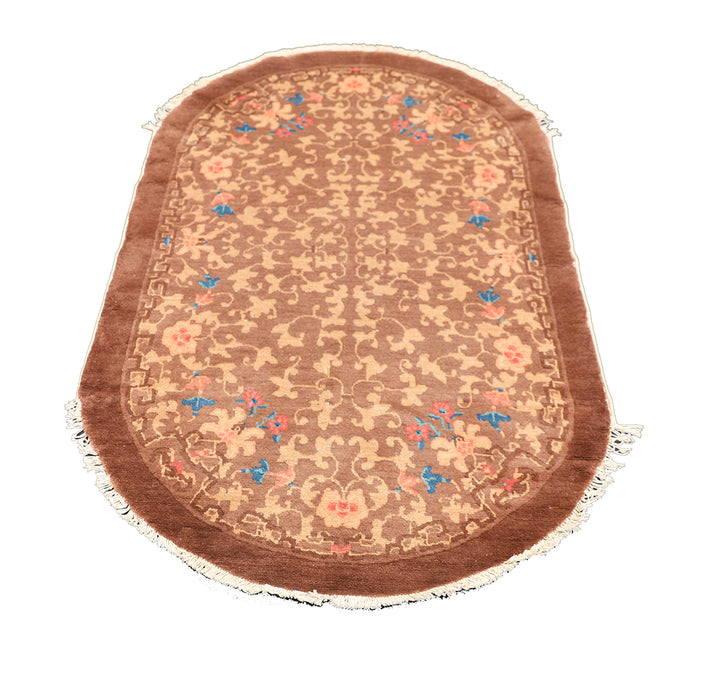 3x5-vintage-chinese-art-deco-rug-brown-oval-floral-deco-rug