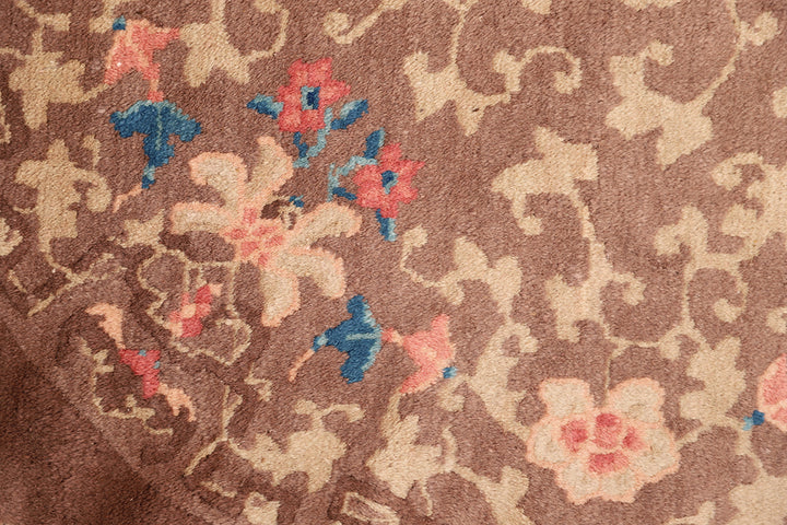 3x5-vintage-chinese-art-deco-rug-brown-oval-floral-deco-rug