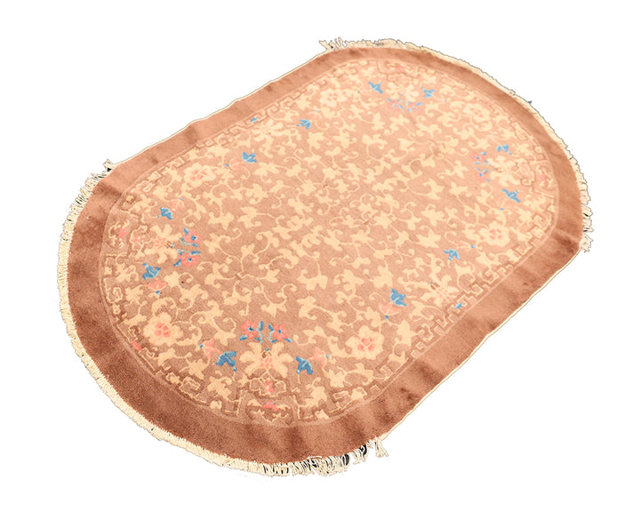 3x5-vintage-chinese-art-deco-rug-brown-oval-floral-deco-rug