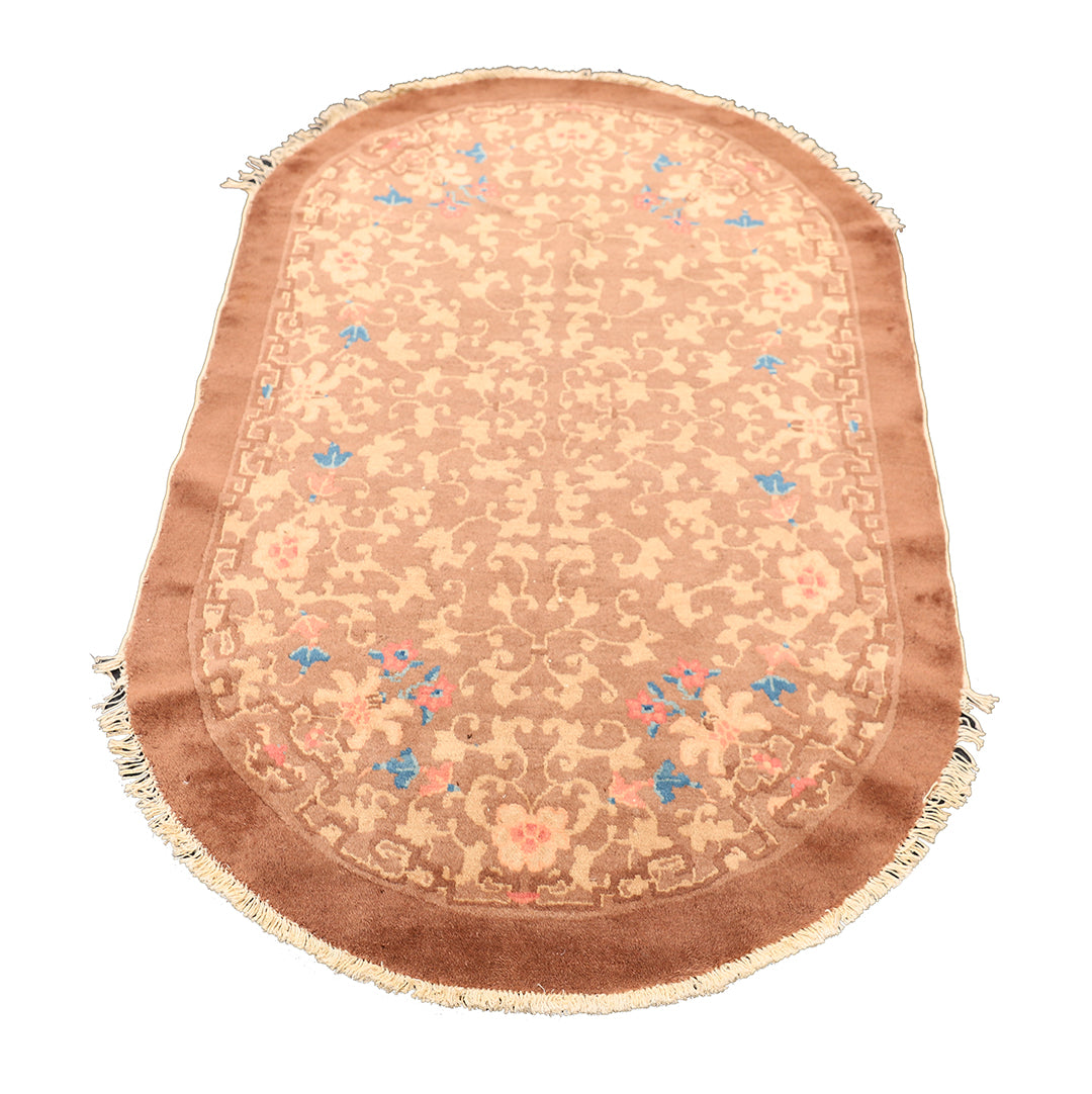 3x5-vintage-chinese-art-deco-rug-brown-oval-floral-deco-rug