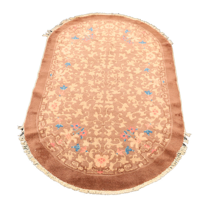 3x5-vintage-chinese-art-deco-rug-brown-oval-floral-deco-rug