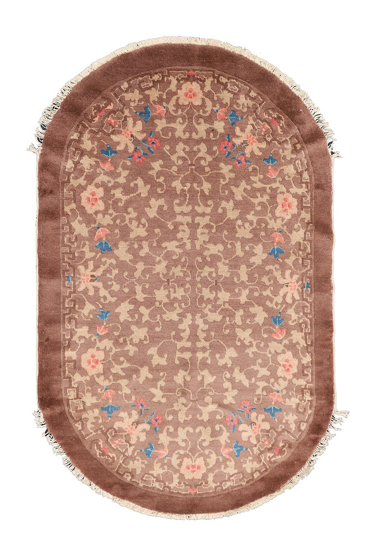 3x5-vintage-chinese-art-deco-rug-brown-oval-floral-deco-rug