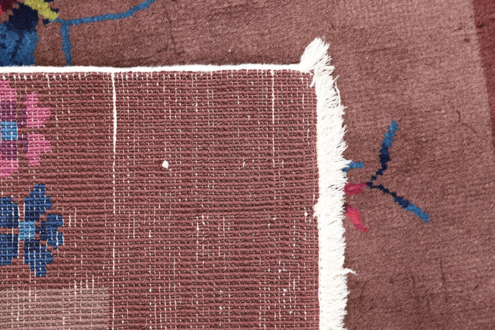 3'x5' Vintage Chinese Art Deco Rug | Dark Brown Floral Rug