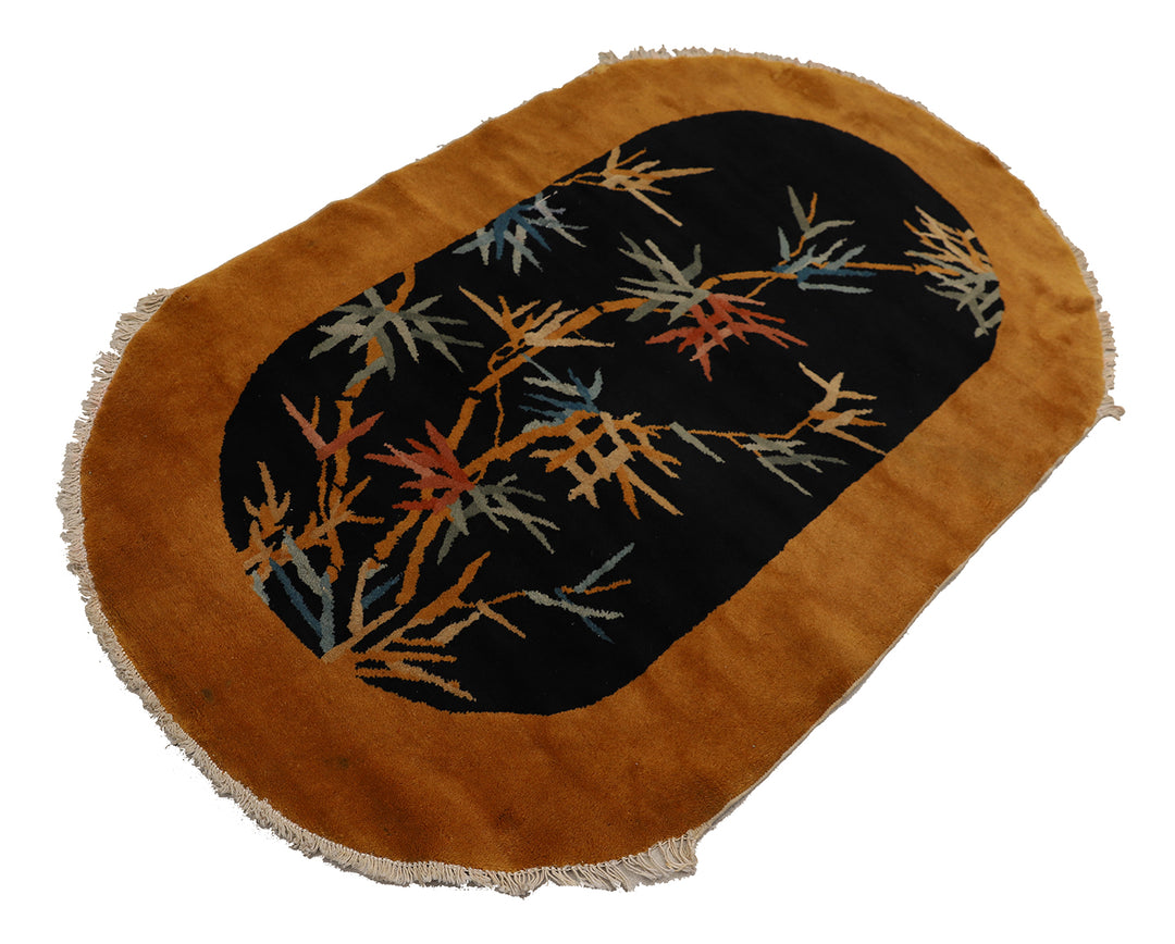 3'x5' Vintage Chinese Art Deco Rug | Navy & Gold Area Rug