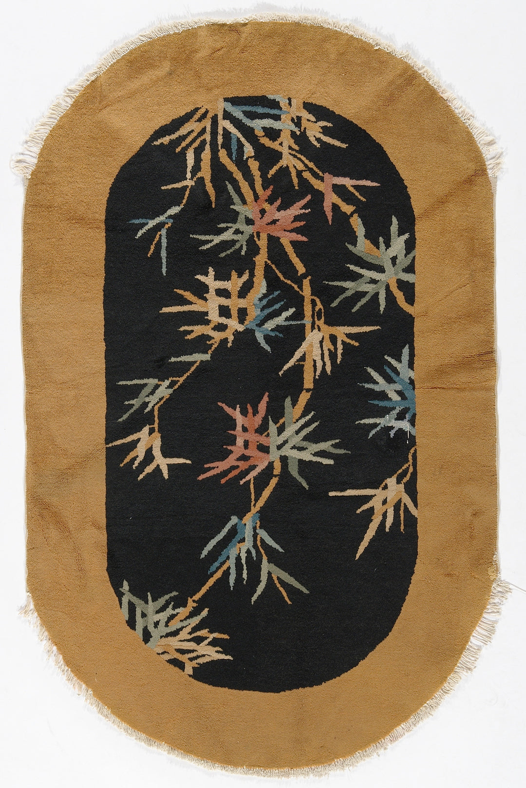 3'x5' Vintage Chinese Art Deco Rug | Navy & Gold Area Rug