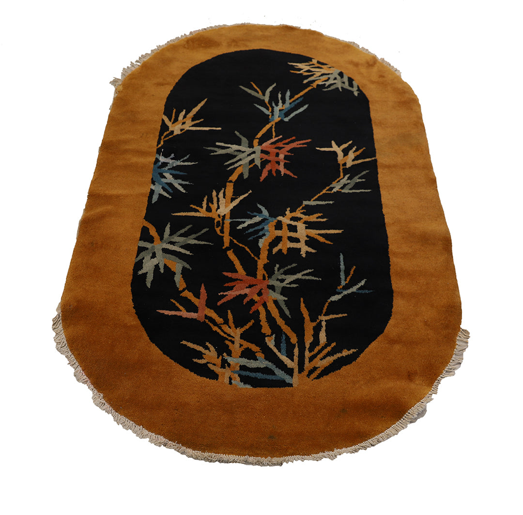 3'x5' Vintage Chinese Art Deco Rug | Navy & Gold Area Rug