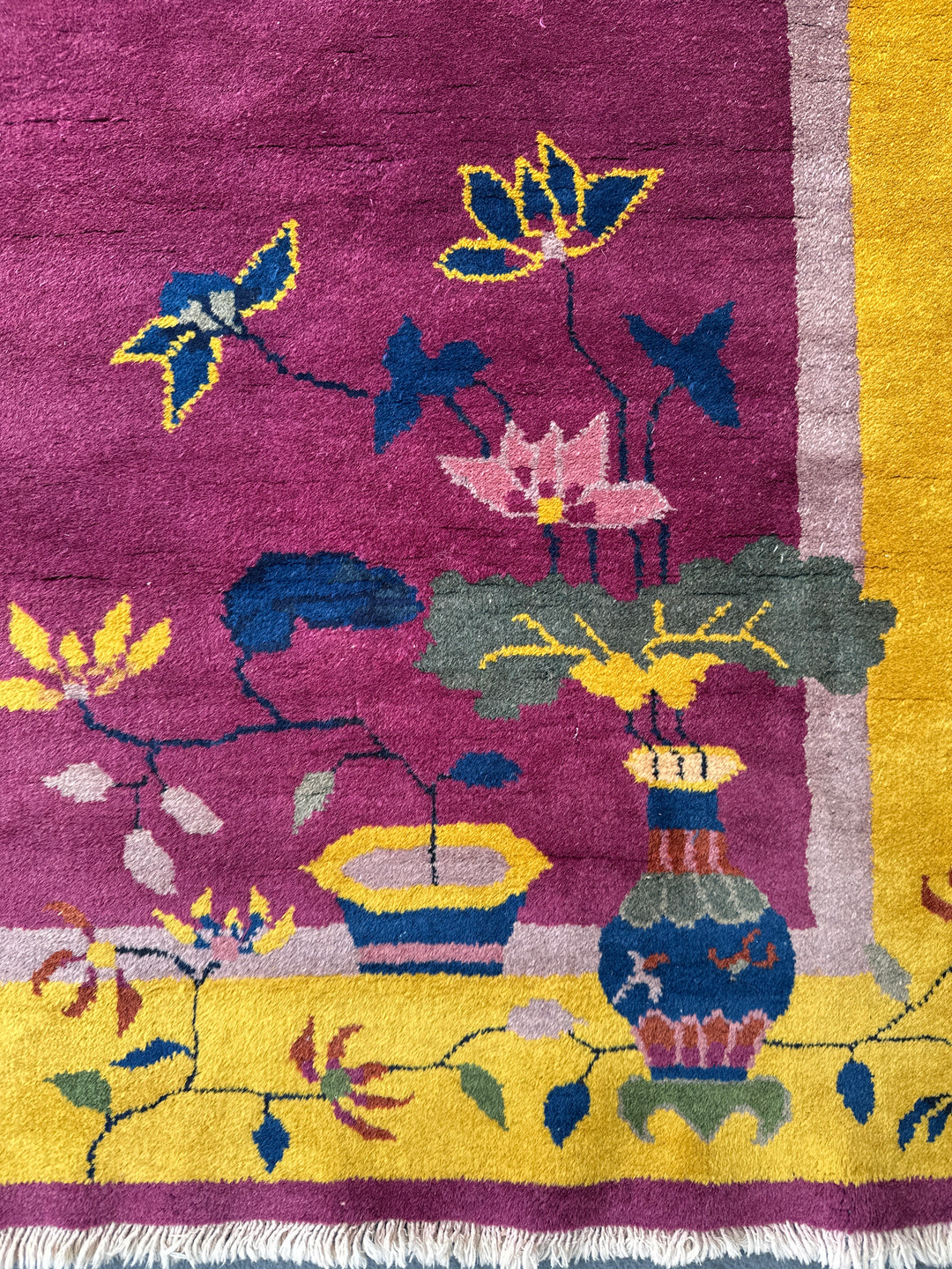 Yellow and Purple Vintage Chinese Art Deco Rug