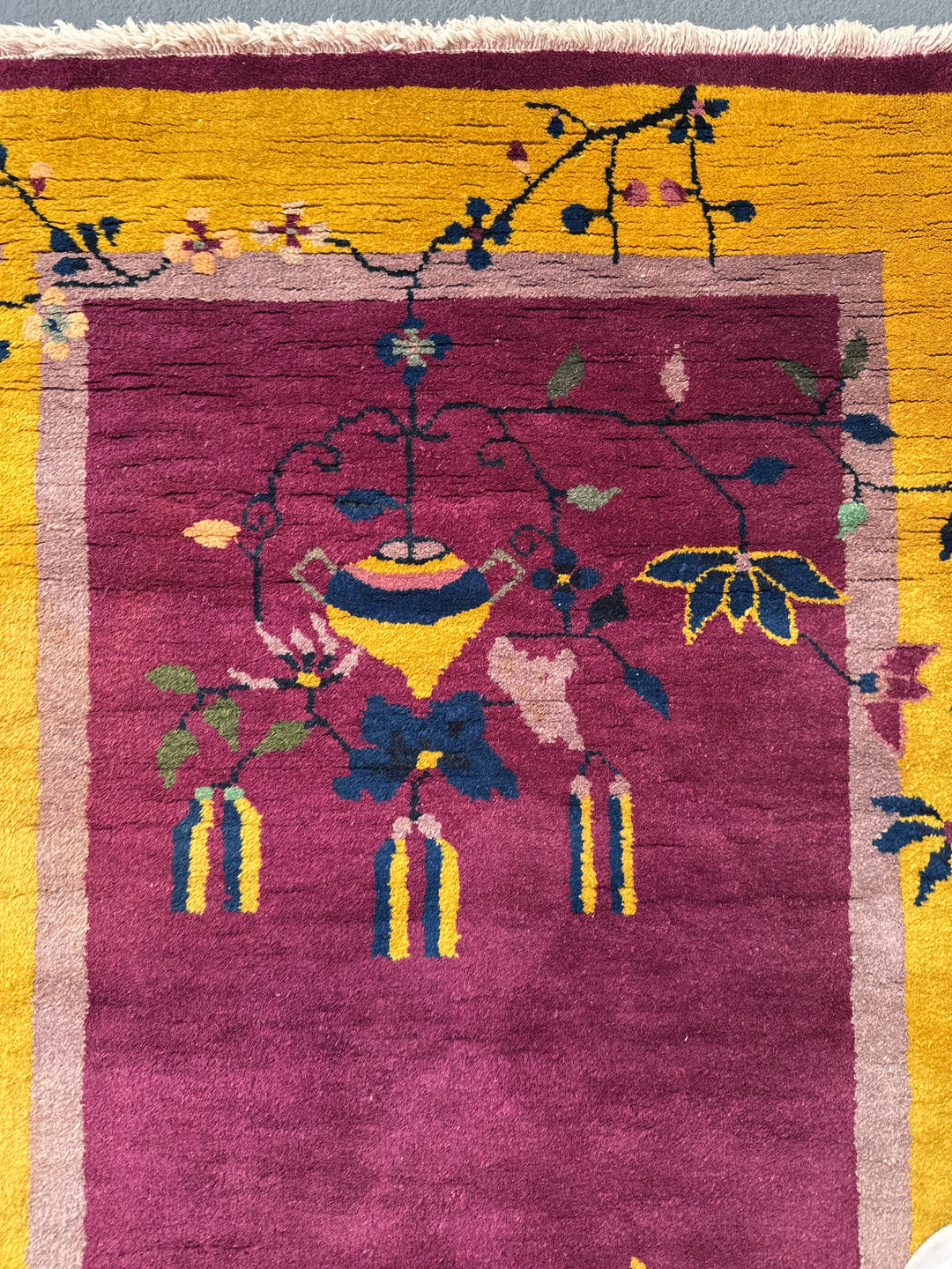 Yellow and Purple Vintage Chinese Art Deco Rug