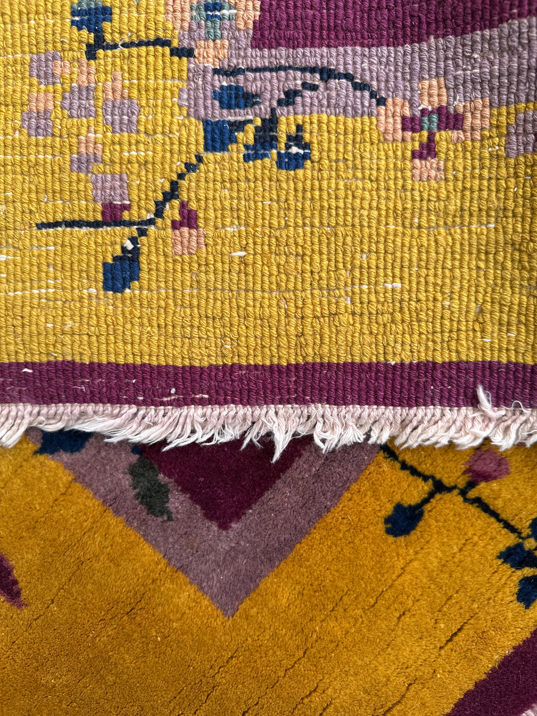 Yellow and Purple Vintage Chinese Art Deco Rug