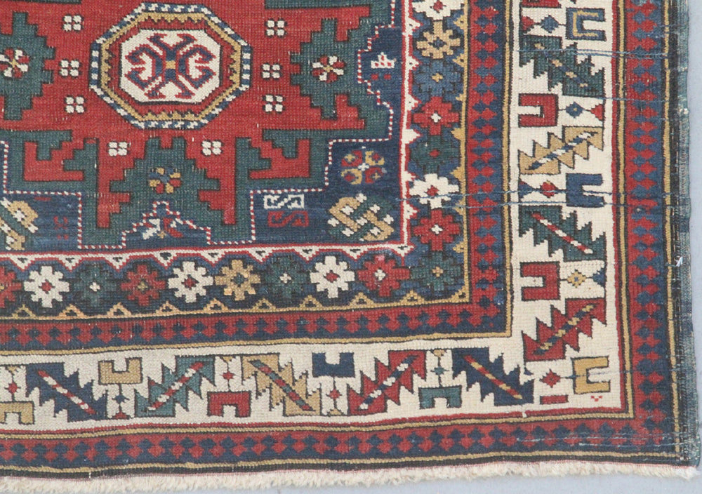 Unique 3x6 antique Caucasian Cuba tribal rug in blue, red, and white from a trusted dealer with over 45 years of experience.