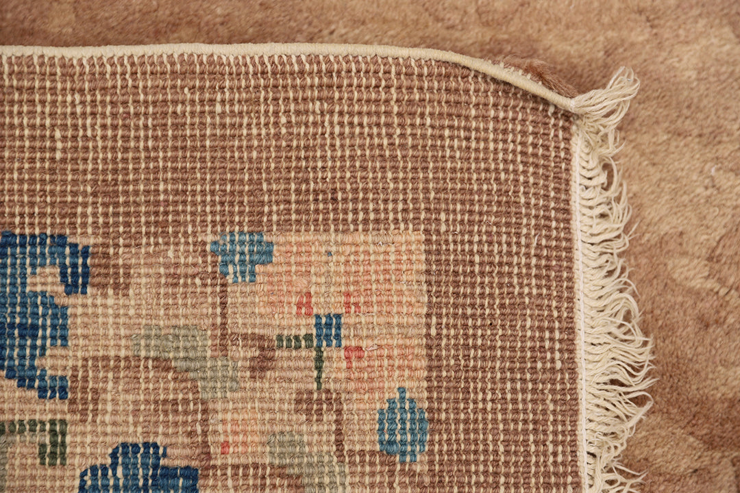 3'x6' Vintage Chinese Art Deco Rug | Camel Floral Area Rug