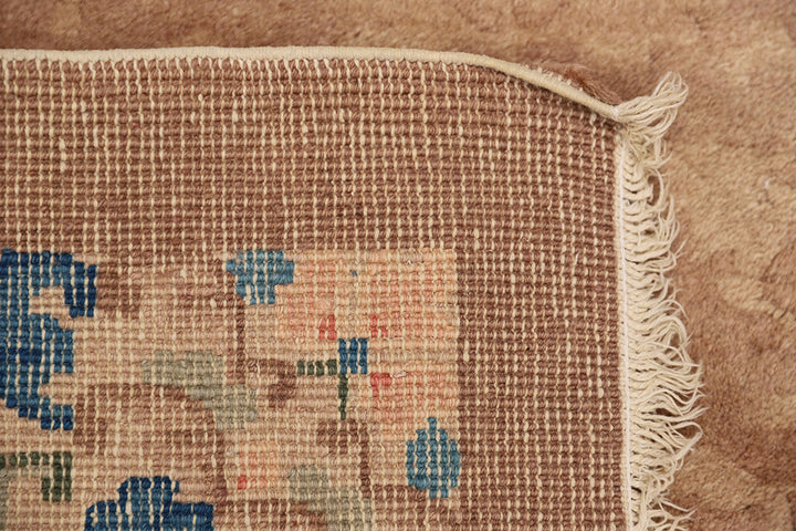 3'x6' Vintage Chinese Art Deco Rug | Camel Floral Area Rug