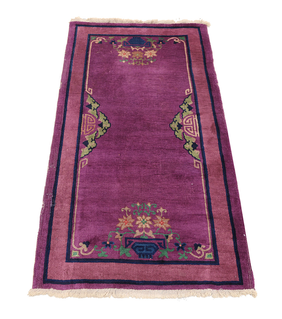 3'x6' Vintage Chinese Art Deco Rug - Hand-Knotted Wool Luxury Rug