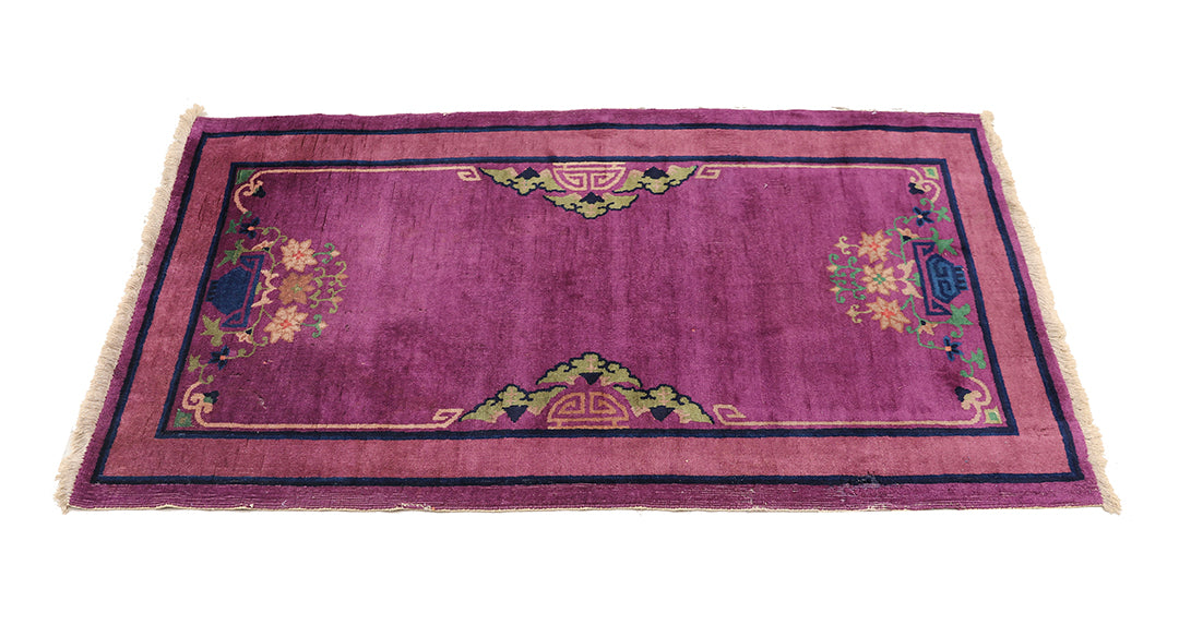 3'x6' Vintage Chinese Art Deco Rug - Hand-Knotted Wool Luxury Rug