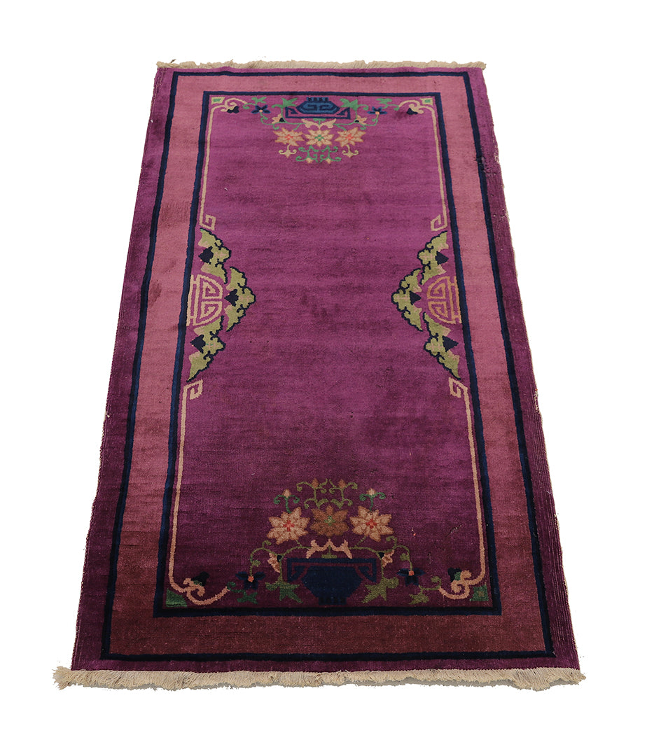 3'x6' Purple Floral Chinese Art Deco Rug